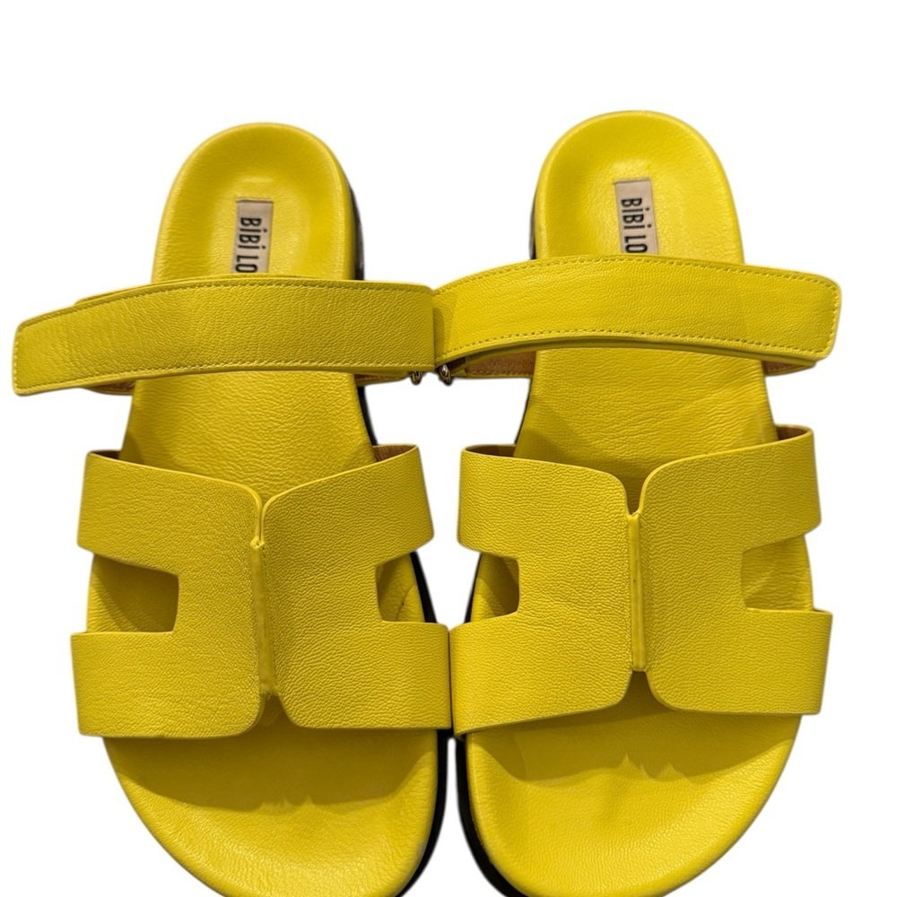 NWOB Bibi Lou Yellow leather colorful Cutout Slide Sandals Size 40/9.5 - Picture 2 of 7